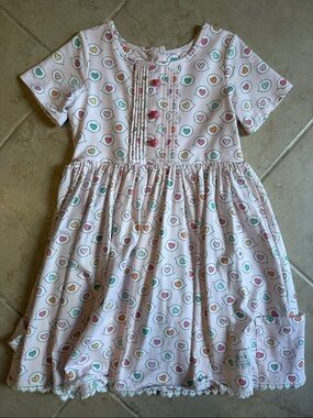 Caroline Kate Girls' Pink Heart-Print Short Sleeve Dress